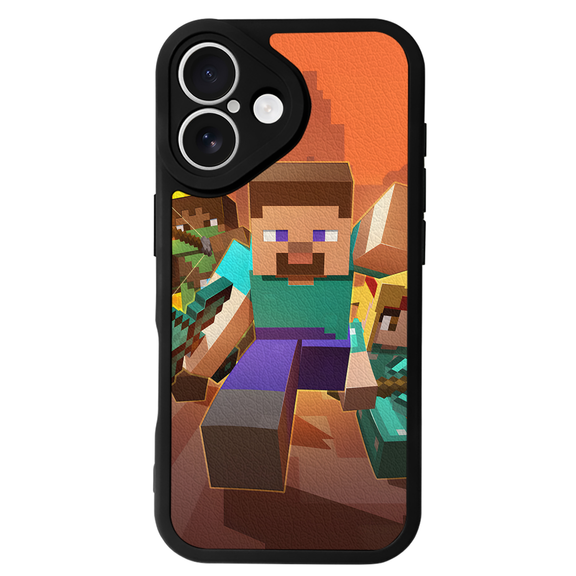 （画像用） マインクラフト ブロックの世界 Minecraft MC Block world 【iPhone 16シリーズ対応】シリコンスマホケース（レザー調） 材質：シリコン